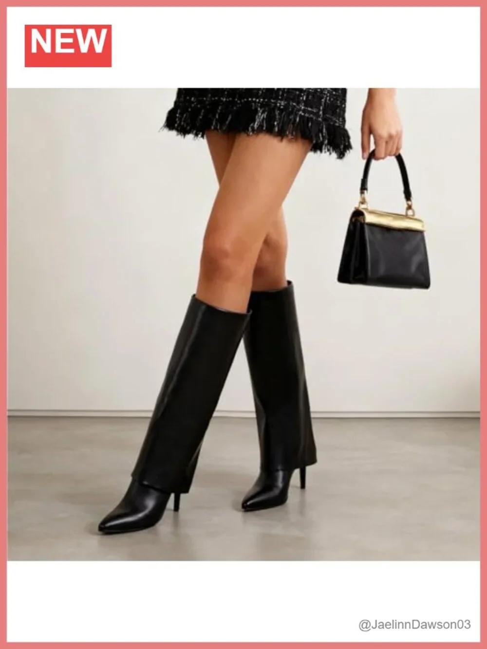 Fold Over Knee High Boots Women Pointed Toe Stiletto Heel Zip PU Leather